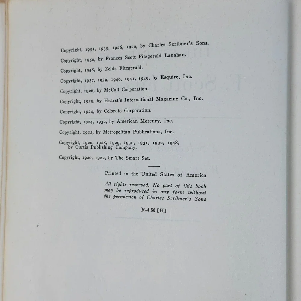 F. Scott Fitzgerald The Stories of F. Scott Fitzgerald Hardcover 1951 Anthology